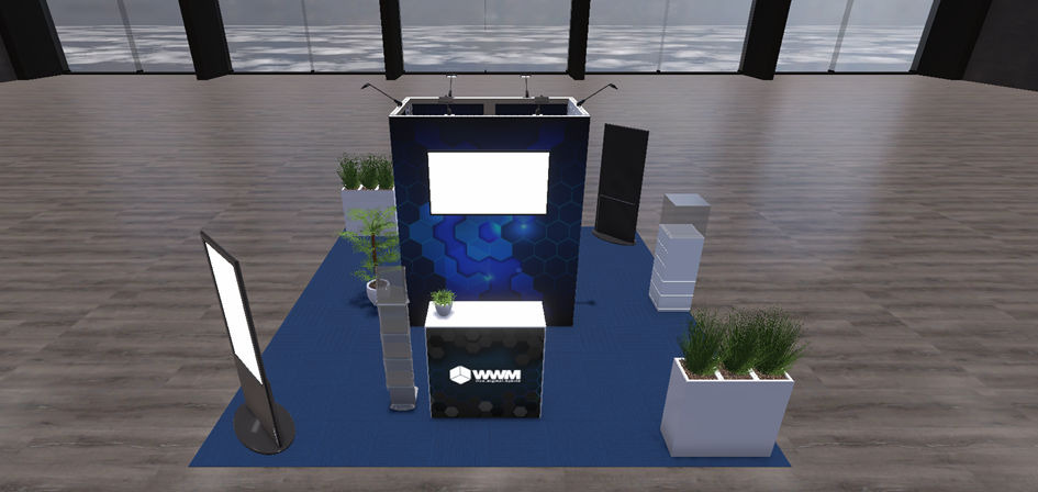 Un stand d'exposition conçu à l'aide du concepteur de stand 3D d'ExpoCloud.